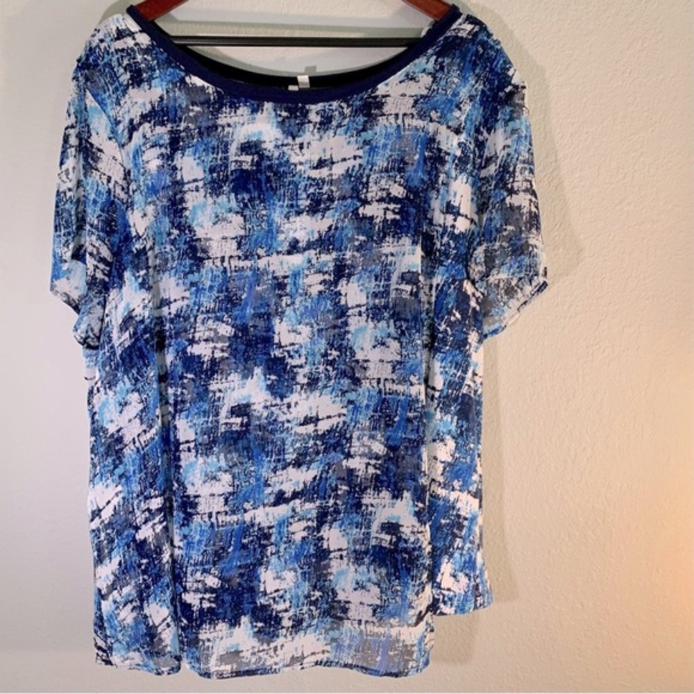 Bellatier Blue Abstract Print Top‎ 3X Made in USA